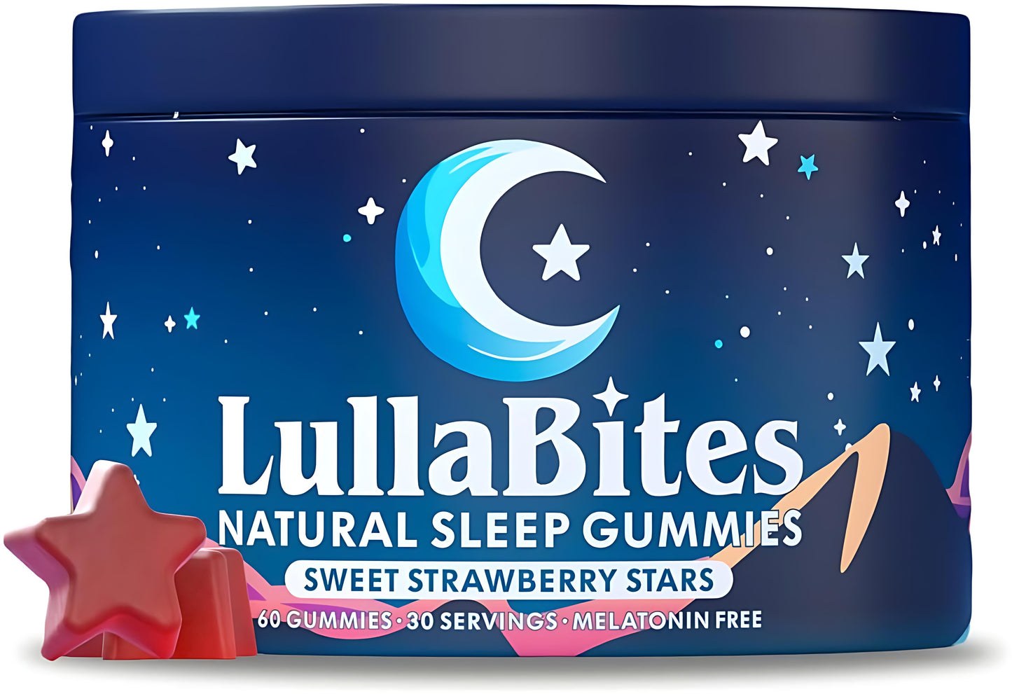 LullaBites - Natural Sleep Gummies - Made in USA - With 5-HTP, L-Theanine, Magnesium & Valerian Root - Melatonin Free - Vegan - Halal - Sugar, Gluten Free - Sweet Strawberry - 60 Gummies - 30 Servings